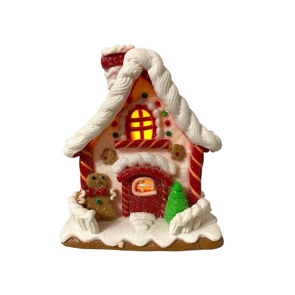 Gingerbread Light-Up House Christmas Decor Snow Glitter 6” Tall EUC - Picture 2 of 10